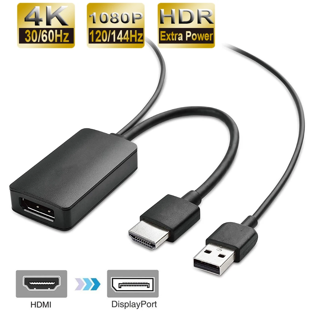 4K DP DisplayPort to HDMI Adapter Cable 10FT, iXever DP to HDMI Video Cord  UHD 4K@60Hz, 2K@144Hz, 1080P@144Hz for HDTV, Dell, Monitor, Projector