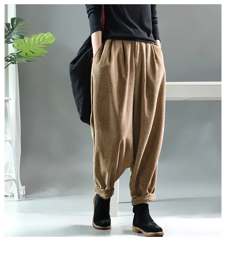Женские брюки осень зима большие размеры вельветовые свободные брюки новые эластичные талии карман повседневные женские модные брюки