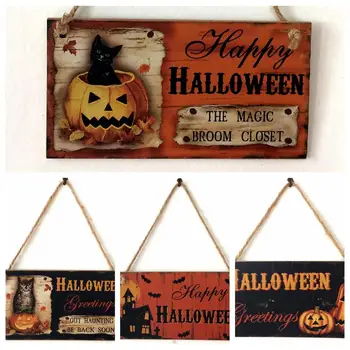 

Wooden Halloween Pumpkin Ornament Door Hangings Wall Trick Or Treat Halloween Party DIY Decor Happy Halloween Party Décor