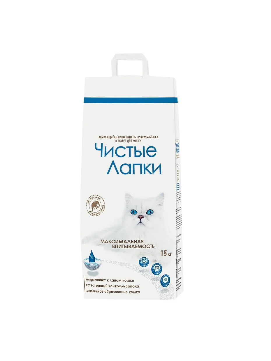 Чистые лапки Clean paws комкующийся наполнитель для кошек 15 кг | Дом и сад