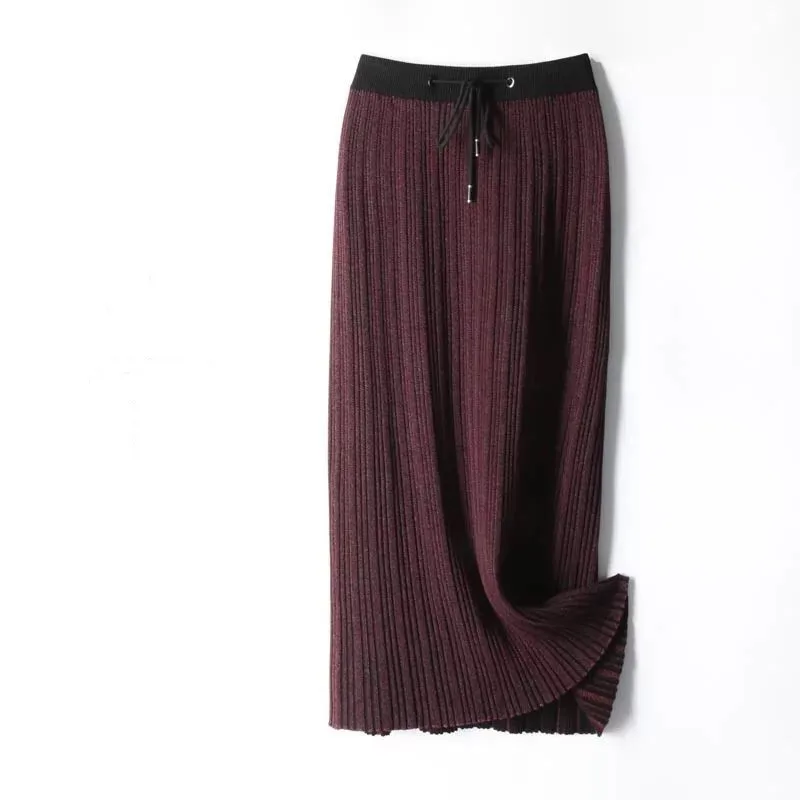 Autumn and winter large size women's skirt pleated skirt skirt female knit skirt