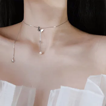 

Rainbery Korean New Design Fashion Jewelry Butterfly Pendant Necklace Elegant Choker Adjustable Pearl Female Necklace JN1217
