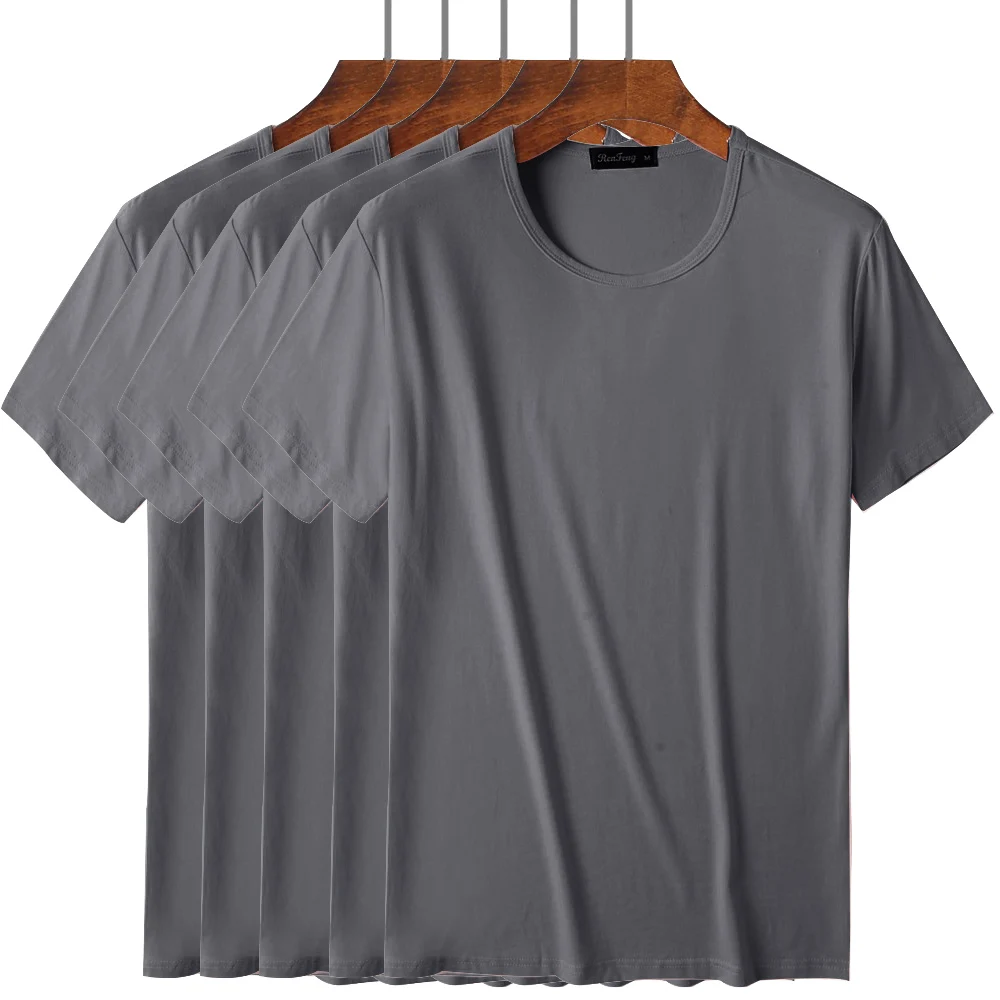 Набор из 5 футболок, Мужская Базовая простая удобная мужская традиционная майка с вырезом лодочкой из 95% бамбукового волокна и вискозы, белая футболка - Цвет: 5pcs light gray
