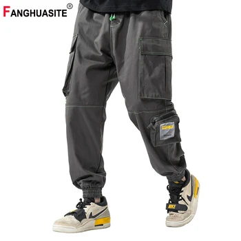 

Men's Multi-Pocket Cargo Pants Hip-Hop Harajuku Print Fashion Joggres Pants 2020 New Vintage Beam Feet Men's Casual Pants KX299