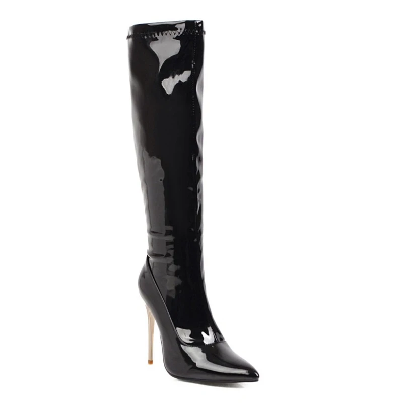 ORCHA LISA/женская зимняя обувь пикантные сапоги до колена вечерние сапоги на шпильке с острым носком, на молнии красные, белые, черные узкие сапоги - Цвет: Black
