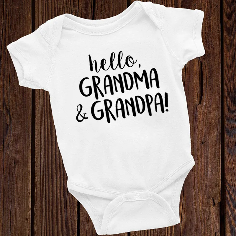 0-24M детские комбинезоны, хлопковый комбинезон для новорожденных мальчиков и девочек, комбинезон, одежда, Рождественский наряд, комбинезоны с надписью «Hello Grandma» и «Grandpa» - Цвет: Белый