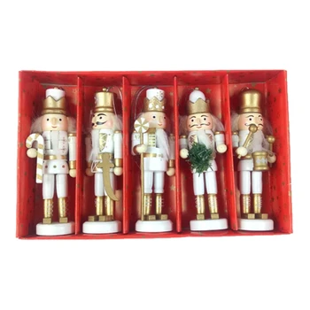 

5pcs Wood Nutcracker Puppet Cartoon Drawing Walnuts Soldier Christmas Decoration L4MB
