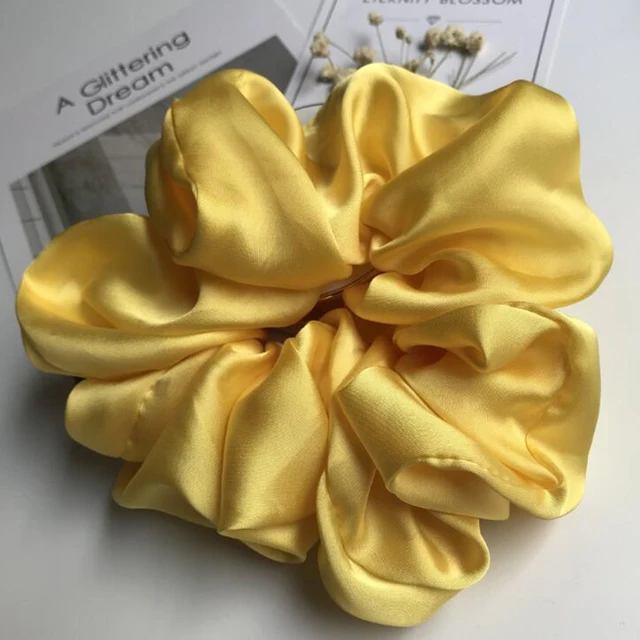 Oversized Hair Scrunchies For Women Solid Satin Silk Scrunchie Hair Rubber Bands Elastic Hair Ties Accessories Ponytail Holder Light Yellow