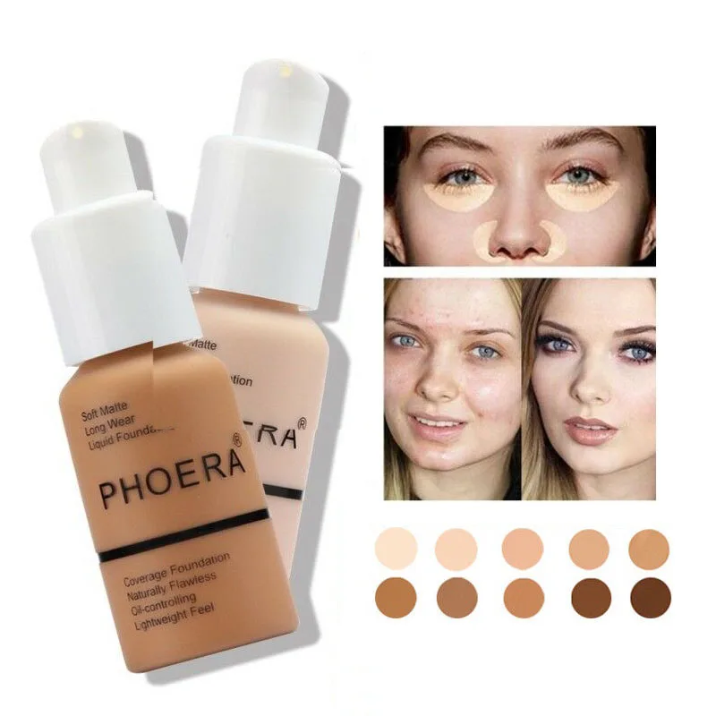 

Phoera 30ml Matte Face Foundation Base Makeup Cosmetics Oil Control Whitening Full Coverage Concealer Liquid Foundation Cream