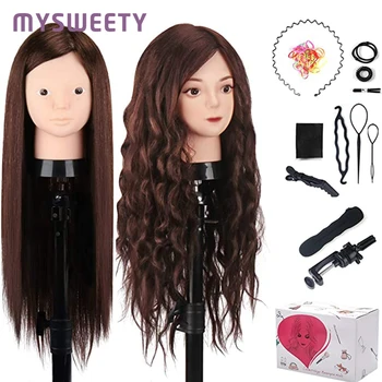 

60% Human Hair Styling Training Head Mannequin Head For Curling Hair Hairdressing Face Makeup Practice Mannequin Head