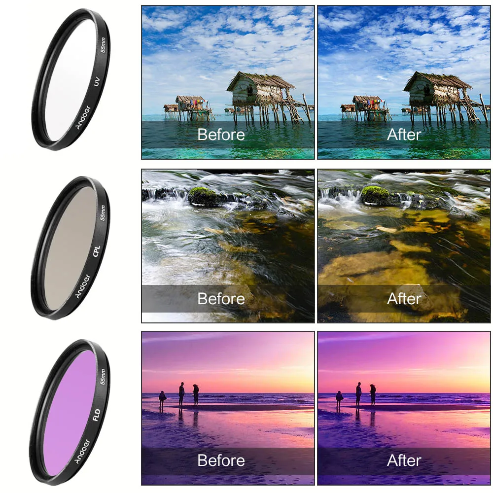 Prettyia 6 in 1 58/62mm Professional Glass Filter Kit Camera Lens Filters UV+CPL+FLD Prettyia 6 in 1 58/62mm Professional Glass Filter Kit Camera Lens Filters UV+CPL+FLD