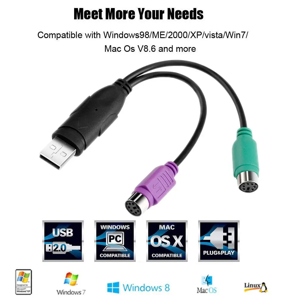 USB для PS2 кабель удлинитель с адаптером женщин конвертер круглым разъемом