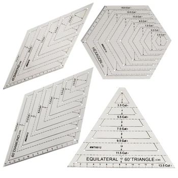 

4pcs Cutting Craft Accurate DIY Template Sewing Tool Portable Quilting Ruler Set Diamond Shape Lightweight Patchwork Transparent