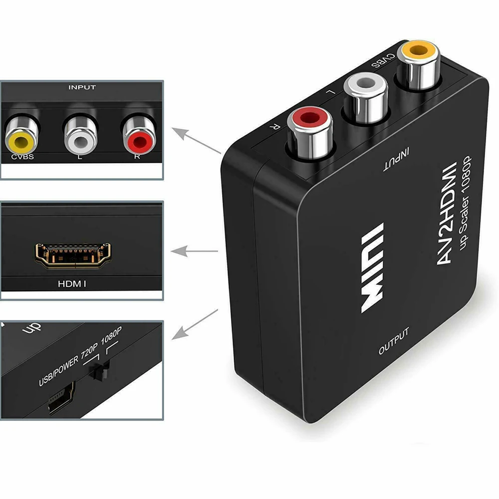 RCA AV to HDMI-Compatible Converter AV/CVSB L/R Video Box HD 1080P 60Hz AV 2 Hdmi Support NTSC PAL Output For Monitor Display RCA AV to HDMI-Compatible Converter AV/CVSB L/R Video Box HD 1080P 60Hz AV 2 Hdmi Support NTSC PAL Output For Monitor Display