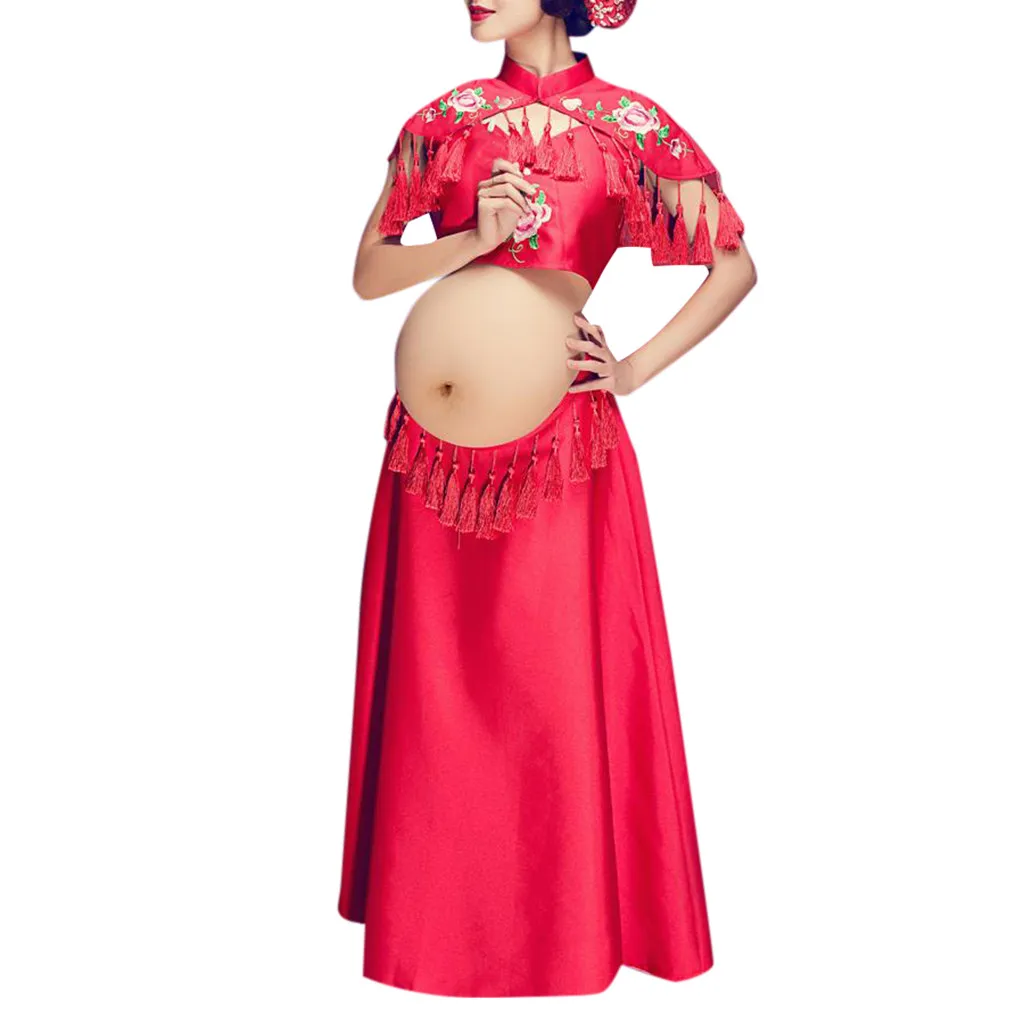 ARLONEET топы с короткими рукавами для беременных+ юбка, комплект для фотосессии, красный праздничный костюм для фотосессии в древнем китайском стиле c22