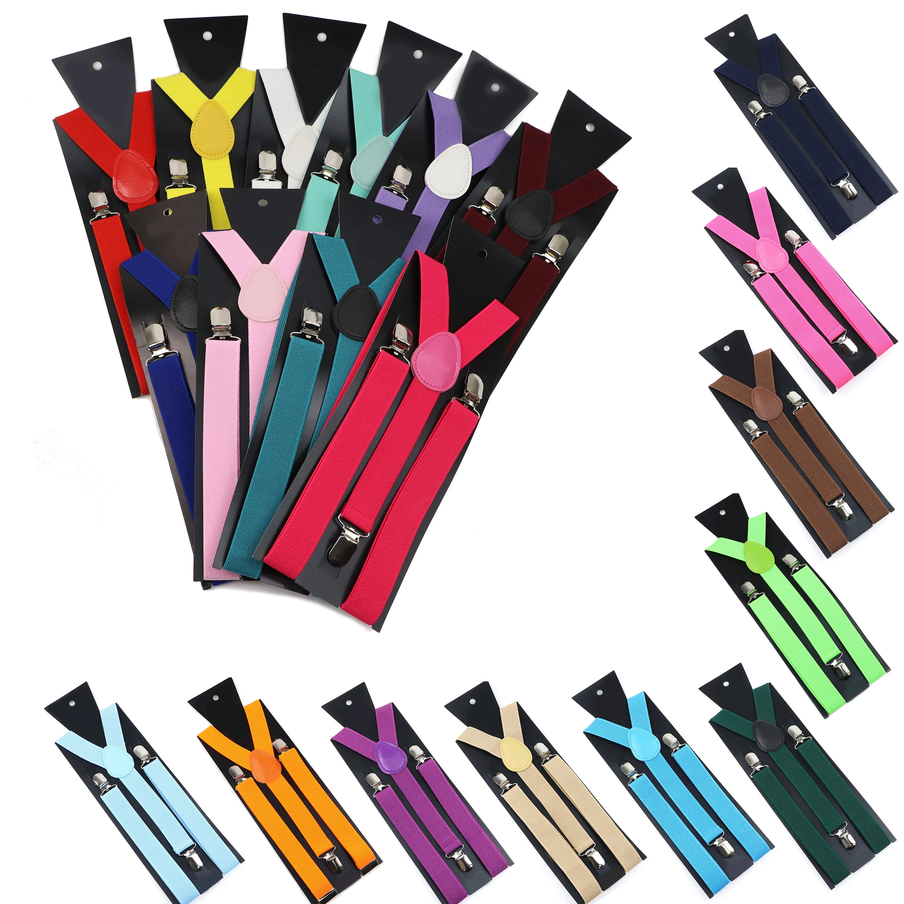 Colorful Elastic Leather Suspenders Men Kid Boys Straps Unsex Clip-on Buckle Wedding Adjustable Suspension For Shirt Accessories