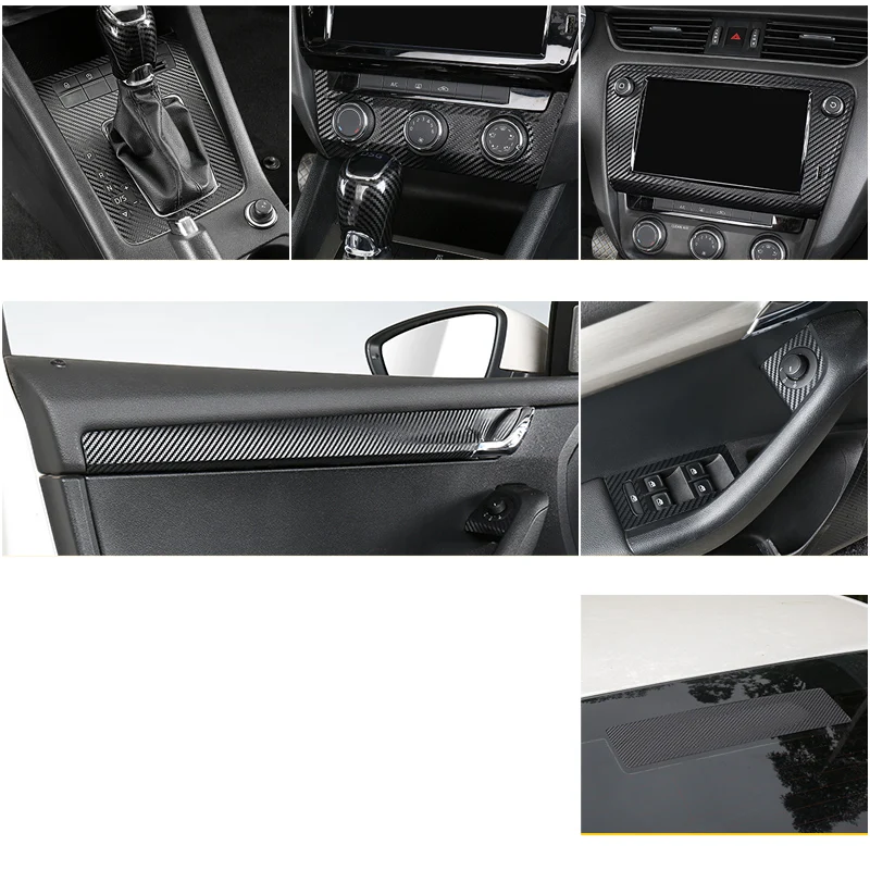 

Lsrtw2017 Carbon Fiber Car Central Control Gear Window Control Door Trims Sticker for Skoda Octavia 2015 2016 2017 2018 2019