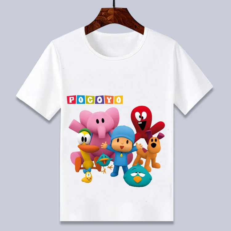 Новый стиль Pocoyo мультфильм wihte футболка для мальчиков и девочек летний топ