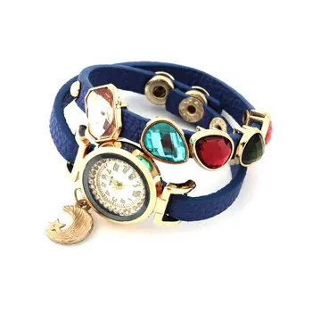 

D015 Metal Decorative Circle Wrap Around Rhinestone Analog Quartz Bracelet Watches Brecelet Quartz Watch 2020