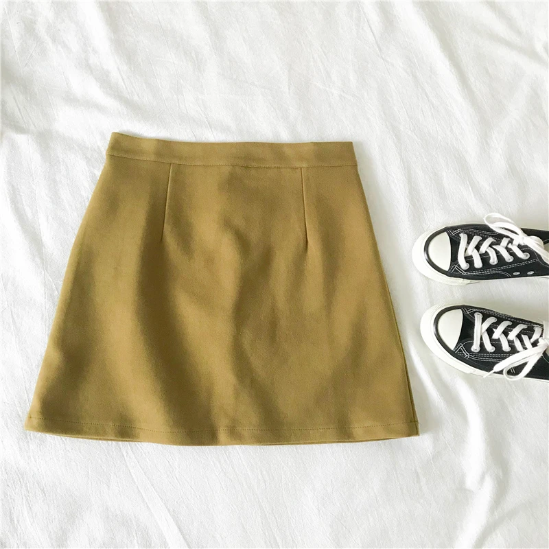 4 Color Korean Solid Zipper Skirt Women Autumn Winter Sweet High Waist A-line Ladies Skirt Females Fashion Casual Mini Skirts