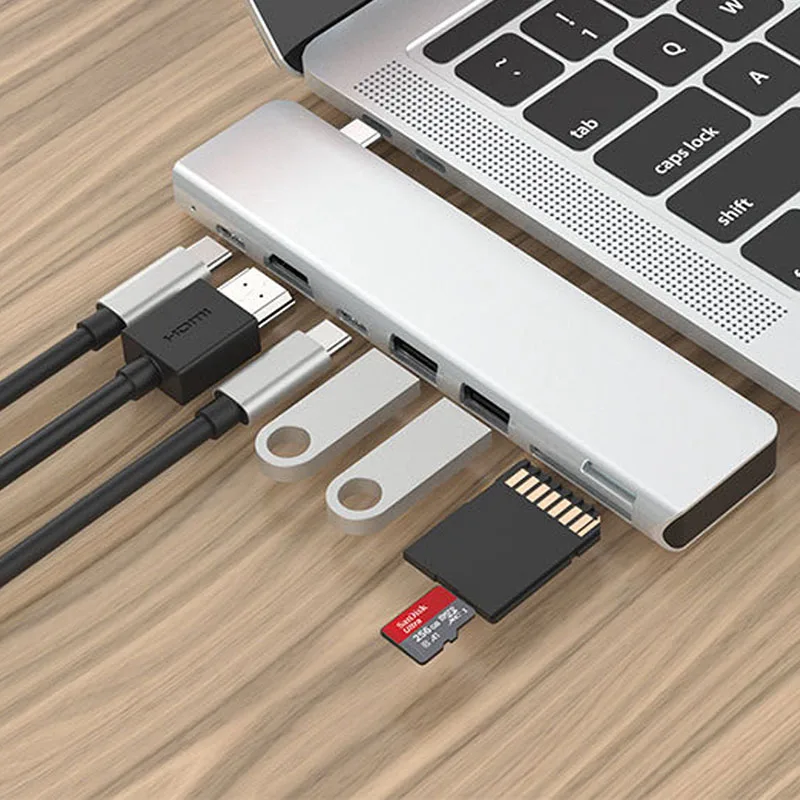 7 в 1 Thunderbolt3 USB-C концентратор 4 к 60 Гц Тип C концентратор USB адаптер Поддержка 87 Вт Зарядка для MacBook Pro/tv