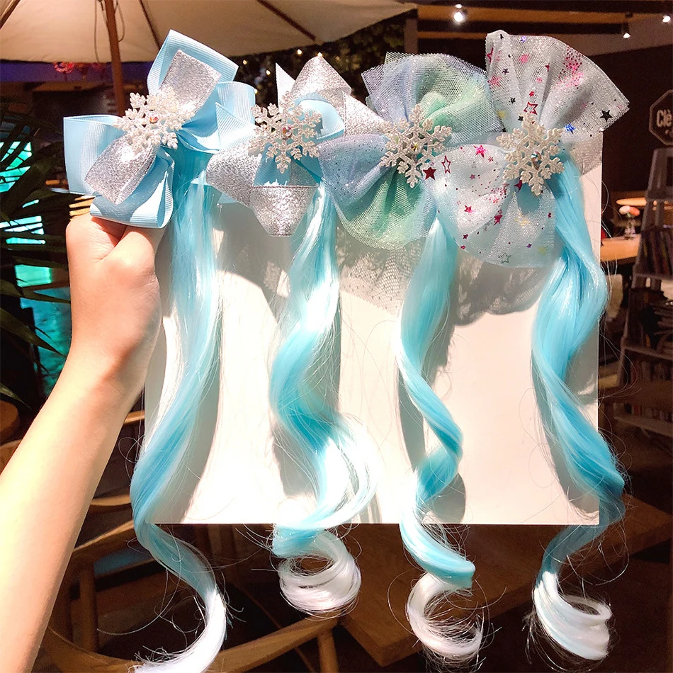 

Girls Elsa Accessories Kids Cosplay Snow Queen 2 Elza Anna Wig and Card Issuance Children Carnival Birthday Party Accomplice