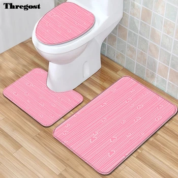 

Thregost Bathroom Carpet Set 3D Print Bathroom Floor Rug Flannel Toilet Mat Lid Cover 3-piece/set Non-Slip U-shape Bath Mat Set