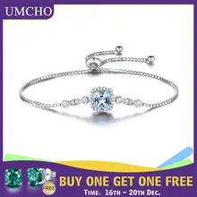 UMCHO Nano Аквамарин браслеты для женщин Твердые 925 пробы Серебряный драгоценный камень ювелирные украшения