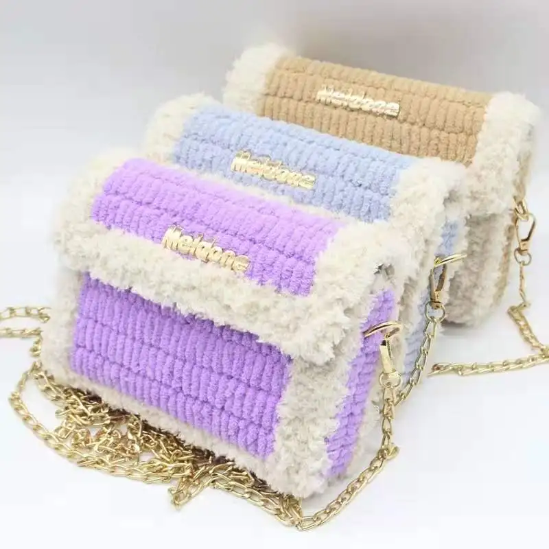 

Handmade bag knitting material crochet homemade icicle wool velvet bag handmade ladies shoulder bag