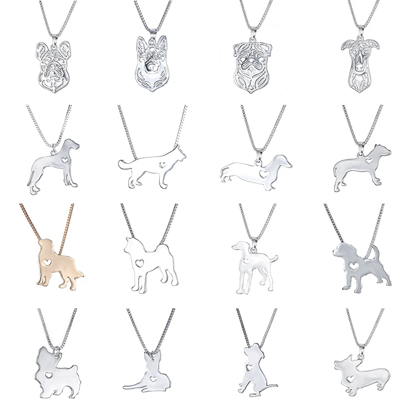 Boho Cute Hollow Heart Dog Head Puppy Pendant Long Chain Necklace Silver Jewelry Men Women Statement Animal Dog Alloy Chain