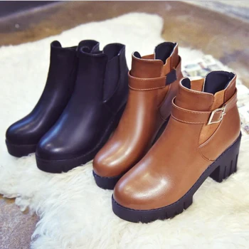 

2019 Autumn New Arrival Fashion Women Boots Short Ankle Boots Casual Women Boots Black British Locomotive Snow Shoes Size 35-39