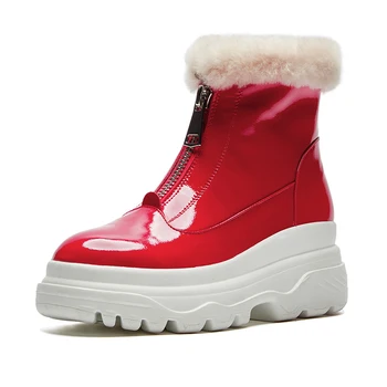

2019 winter new patent leather ladies booties plus velvet warm front zipper Martin boots thick waterproof anti-skiing boots