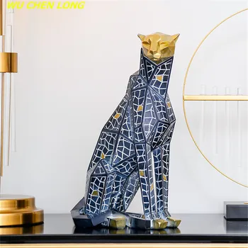 

BAO GUANG TA Luxurious Geometric Leopard Art Sculpture Decor Figurines Animal Cheetah Statues Resin Craft Home Decoration R5582