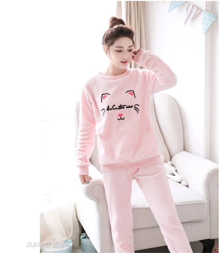 korean Flannel Warm Pajamas for Women Long Sleeve Home Suit Ladies sleepwear Velvet Pajama set Thick Feminino Pants Pyjamas