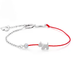 Buyee 925 Sterling Silver Sweet Bracelet Cute Dog & Pig Red Rope Simple Bracelet Circle for Woman Girl Fashion Fine Jewelry