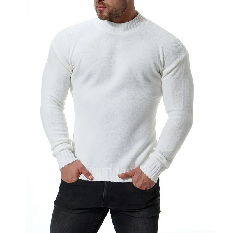 Осенне-зимний мужской тонкий кашемировый теплый свитер с полуворотником, тонкий теплый хлопковый мужской свитер с длинными рукавами - Цвет: White