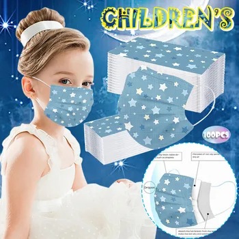 

100pcs Mix Children Disposable Mask 3 Layers Ply Filter Non-woven Star Print Mask Breathable Earloops Mouth Mask Mascarilla Lot