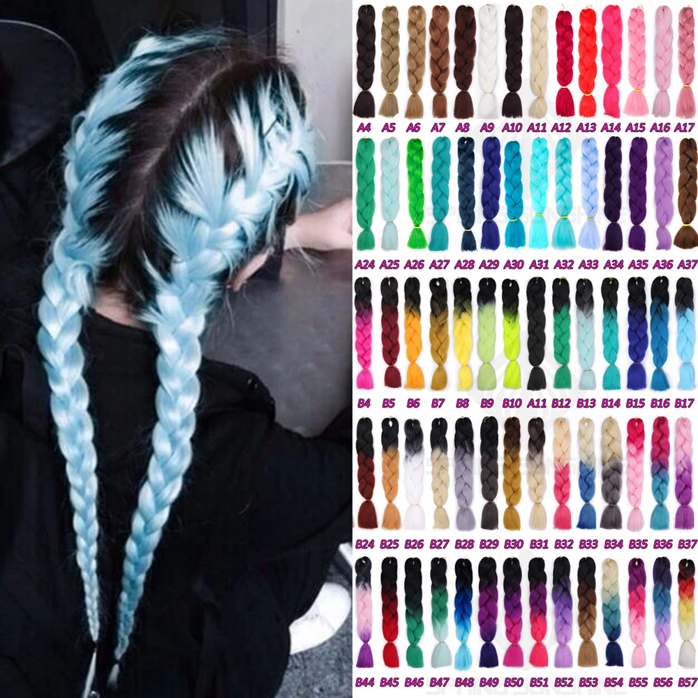 

24 Inch Braiding Hair Extensions Jumbo Crochet Braids Synthetic Hair style 100g/Pc Pure Blonde Pink Green