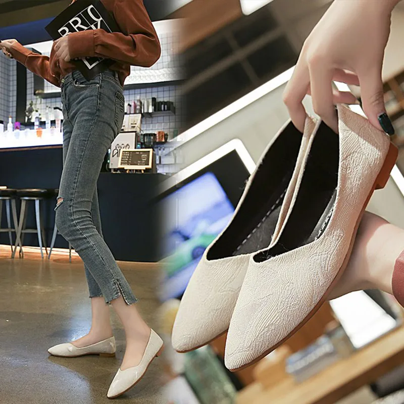 

New 2020 Women Spring Fabric Flat Shoes Ladies Point Toe Slip On Shallow Platform Loafer Woman Fashion Casual Femles Shoes
