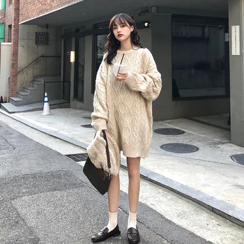 

2020 Autumn & Winter New Arrival Korean Style Twist Knit Sweater Loose Long-sleeved Long-sleeved Solid Sweater Free Shipping