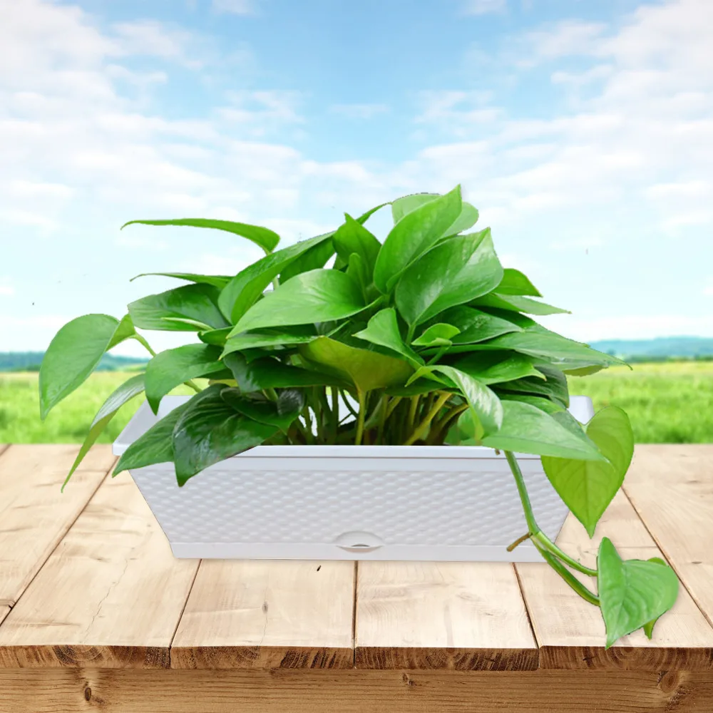 Rectangle Plastic Plant Pots Indoor Outdoor Decor Imitating Rattan Self Watering Rectangular