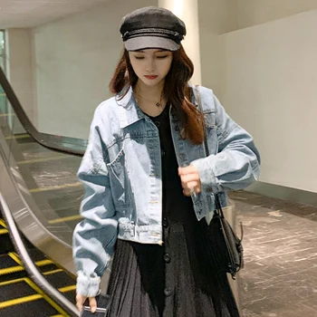 

SexeMara fashion The New Loose cross Lace up Wash Wild denim jacket Free shipping