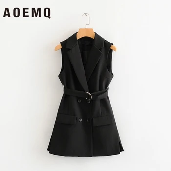 

AOEMQ Vintage Office Lady Vests A-Line Sleeveless Cardigan Vest Sexy Lady V-Neck Vests with Belt Adjustable Outwear Clothing
