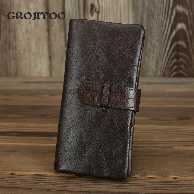 

GROJITOO Super soft old leather man's wallet oil wax leather long and short leather multi card women's purse