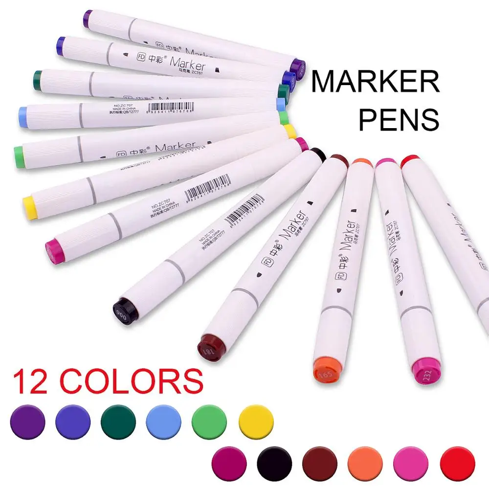 

12 Colours Dual Tips Permanent Marker Pens Art Markers for Drawing Sketching Highlighting and Underlining