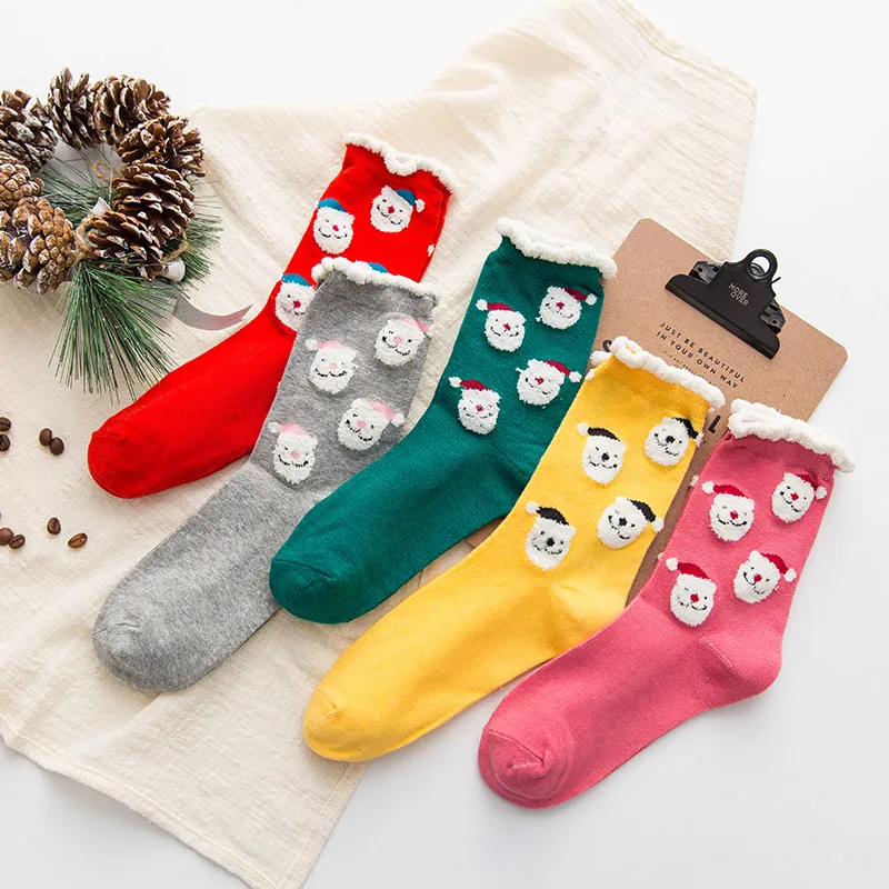Новинка; женские носки для маленьких девочек; сезон осень-зима; праздничные хлопковые носки; женские рождественские подарки с изображением оленя и снежинки