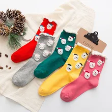 Новинка; женские носки для маленьких девочек; сезон осень-зима; праздничные хлопковые носки; женские рождественские подарки с изображением оленя и снежинки