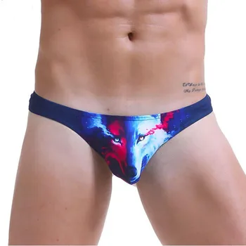 

New Wj men Thong fashion 3d print single thong sexy low-waist u bag underwear