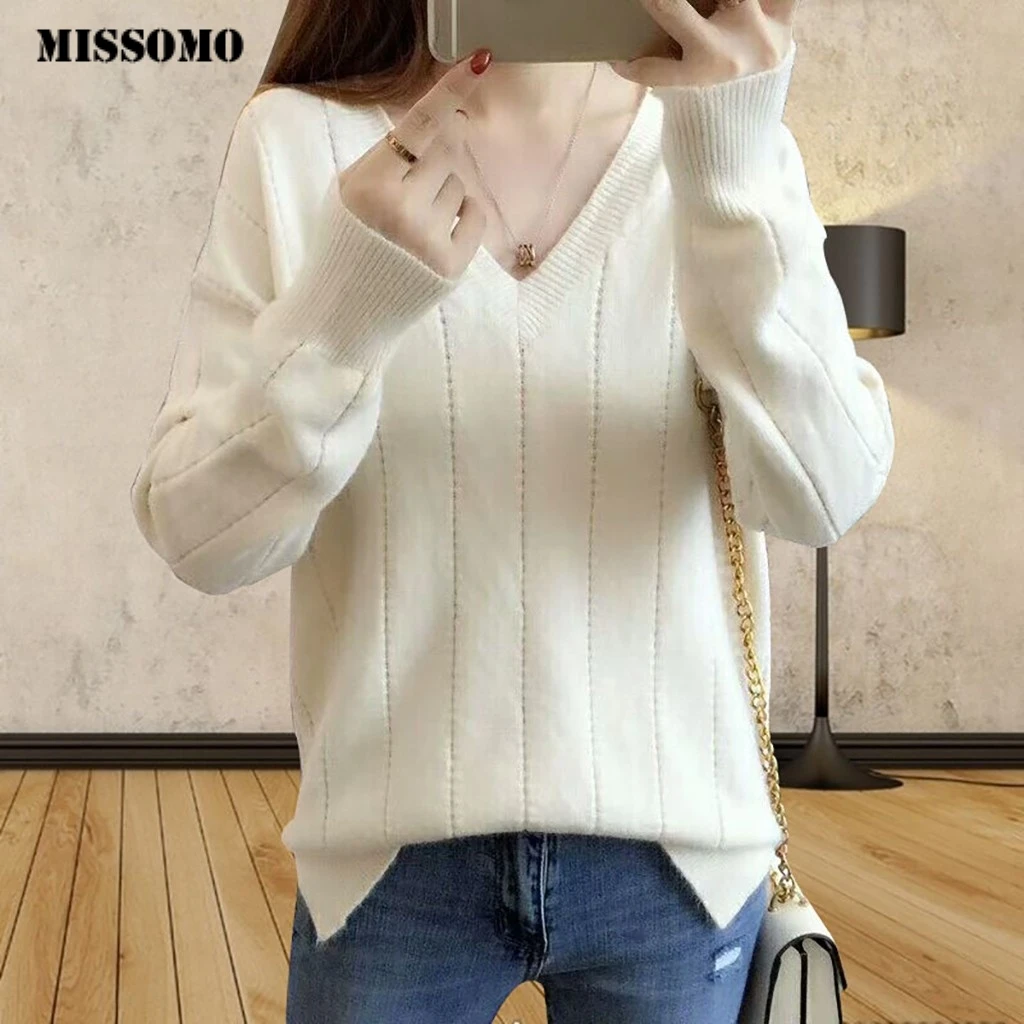 MISSOMO Winter Sweater Women V-Neck Long Sleeve Jumper Pullover Knitt Sweaters women Tops pull Femme hiver sweter Loose Slim 10 | Женская