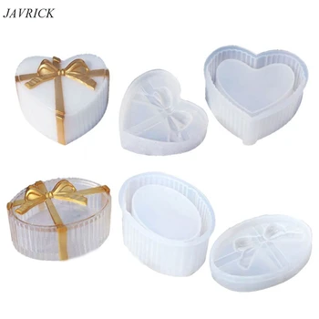 

2Pcs DIY Heart Oval Ribbons Gift Boxes Silicone Molds Jewerly Boxes Resin Molds